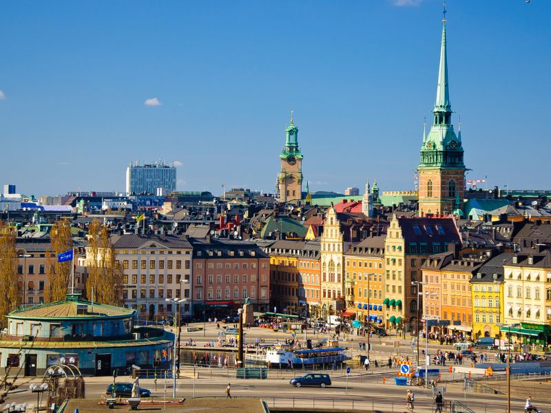 Blick von oben auf die historische Altstadt Stockholms