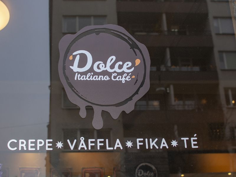 Café Schild mit Hinweis auf Fika in Stockholm