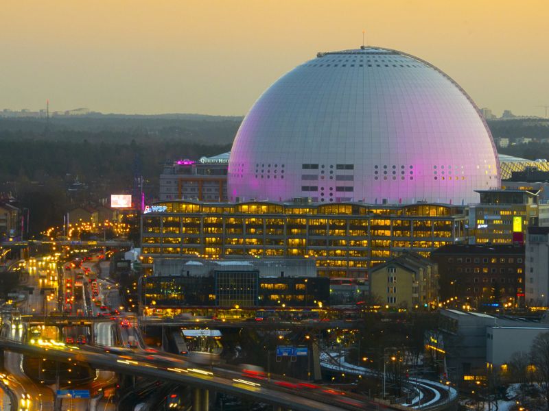 Sonnenuntergang mit Ericsson Globe bzw. Avicii Arena