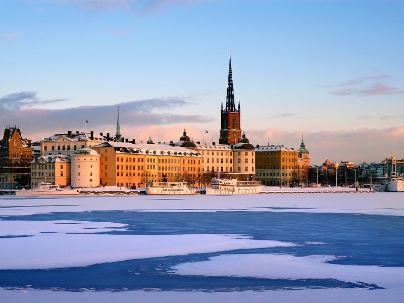 Blick auf die Stadt Stockholm im Winter